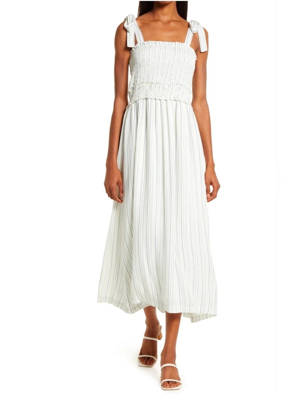 Lost + Wander Angel in Disguise Smocked Sundress in White/Blue Stripe Sz S NWT